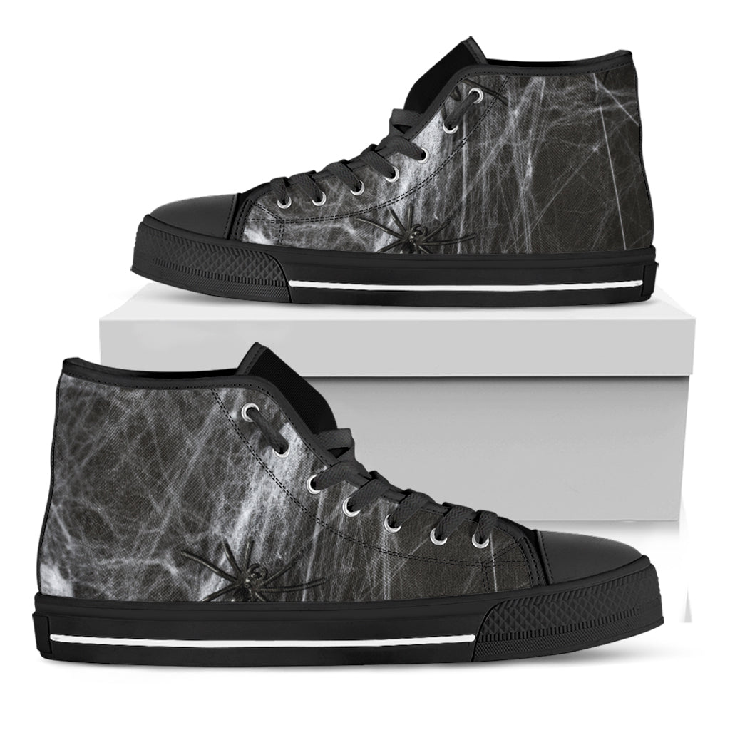 Toy Spiders And Cobweb Print Black High Top Shoes