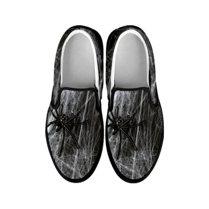 Toy Spiders And Cobweb Print Black Slip On Shoes