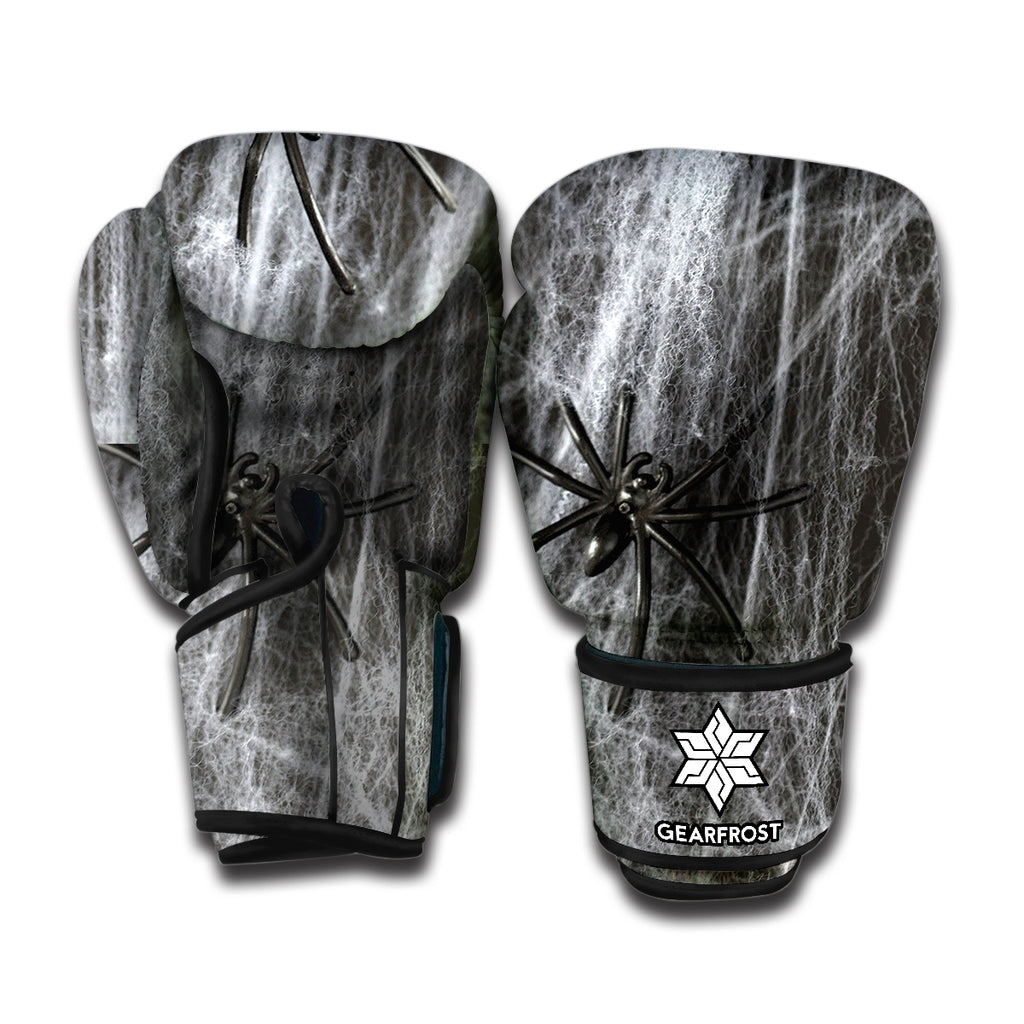 Toy Spiders And Cobweb Print Boxing Gloves
