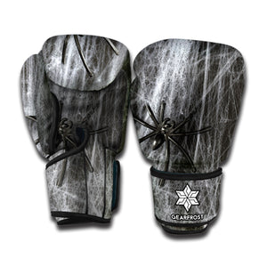 Toy Spiders And Cobweb Print Boxing Gloves