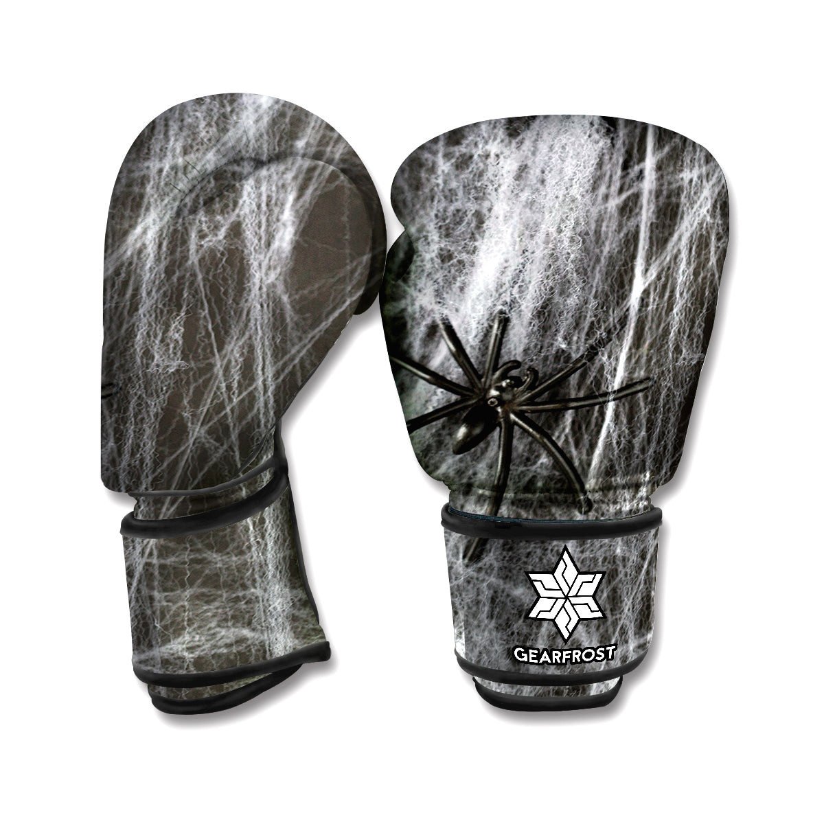 Toy Spiders And Cobweb Print Boxing Gloves