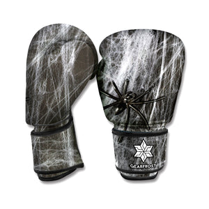 Toy Spiders And Cobweb Print Boxing Gloves