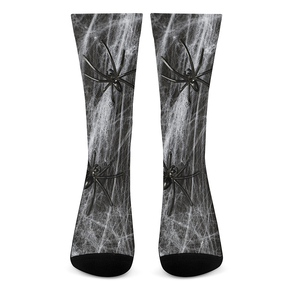 Toy Spiders And Cobweb Print Crew Socks