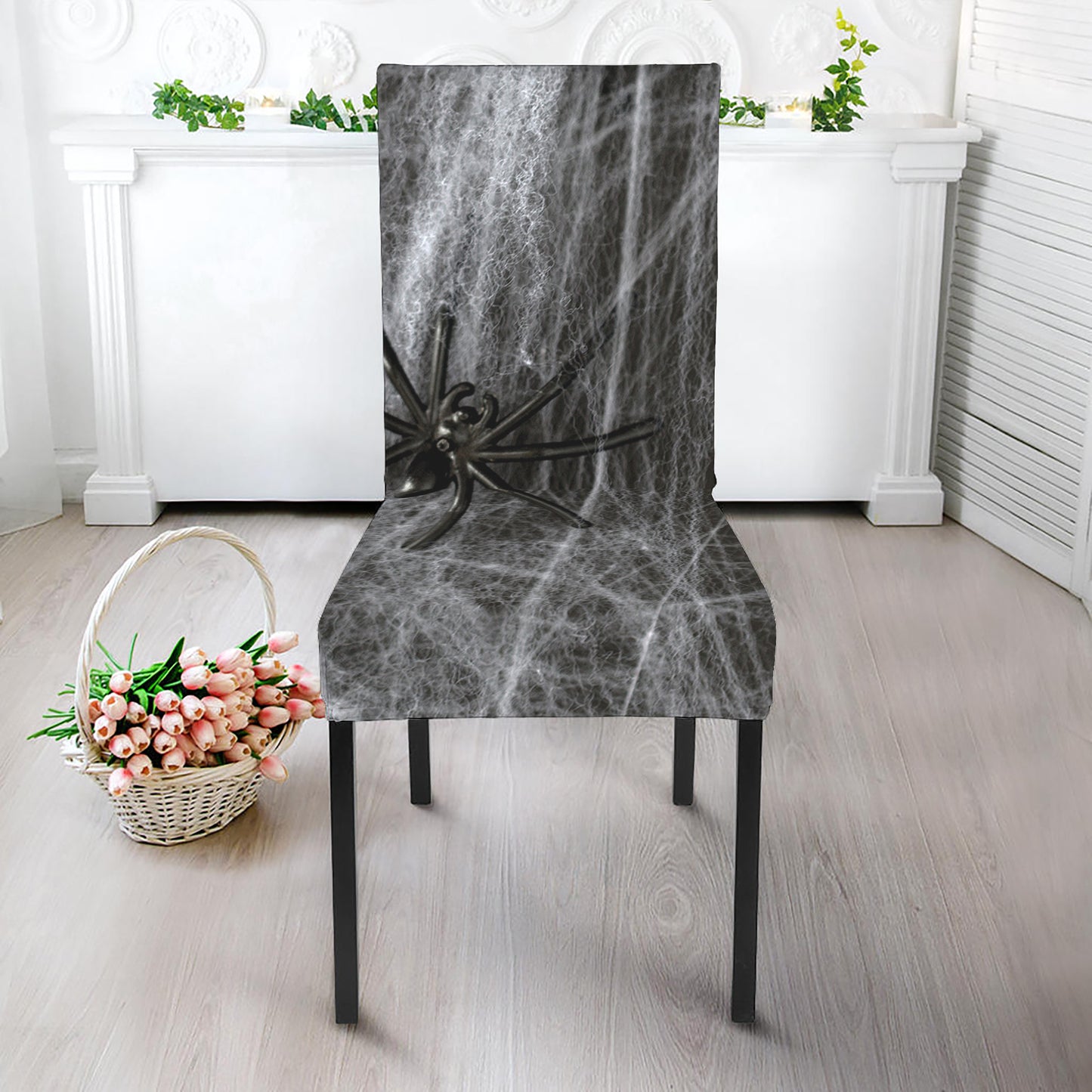 Toy Spiders And Cobweb Print Dining Chair Slipcover