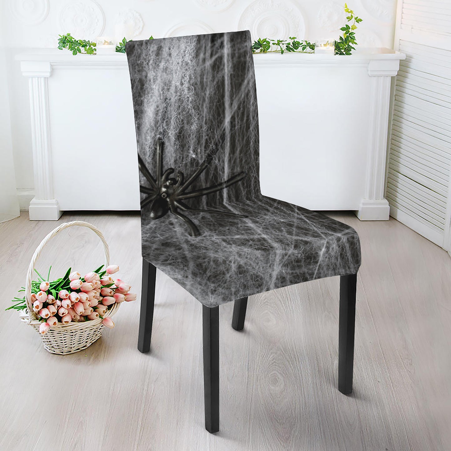 Toy Spiders And Cobweb Print Dining Chair Slipcover
