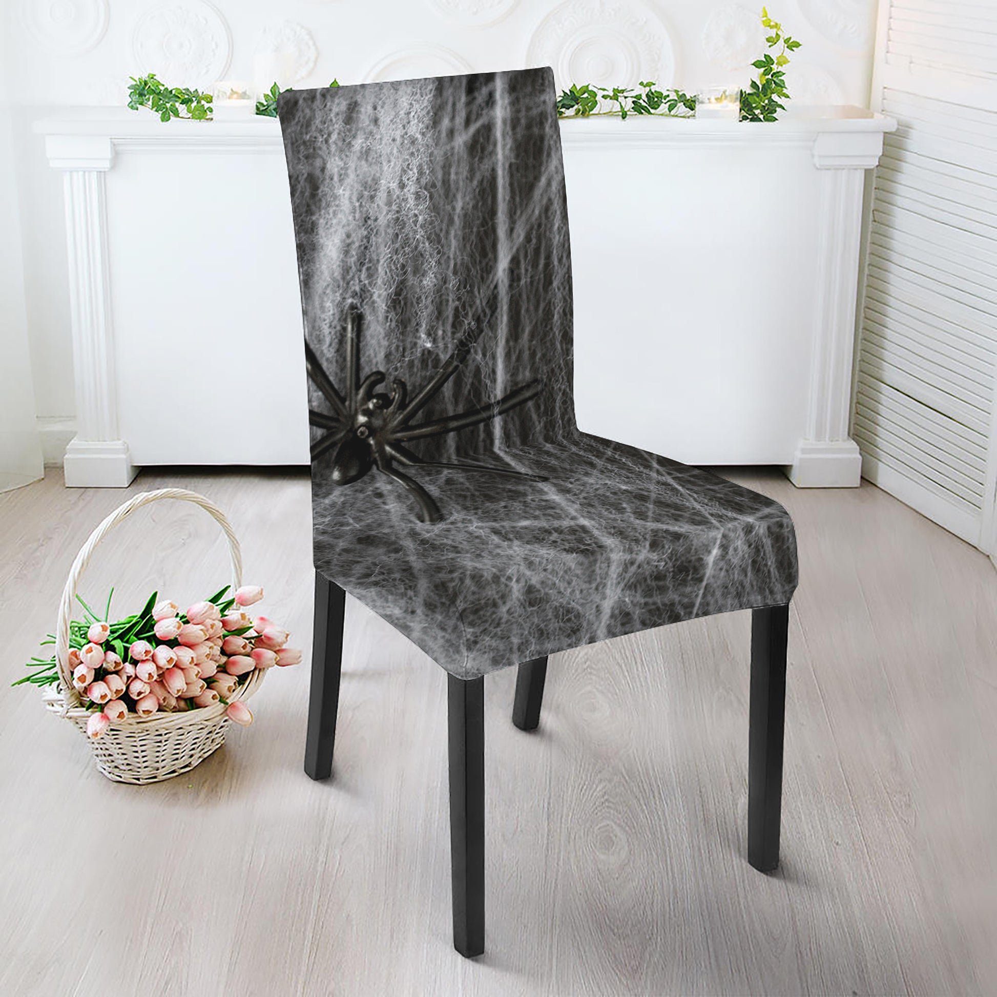 Toy Spiders And Cobweb Print Dining Chair Slipcover