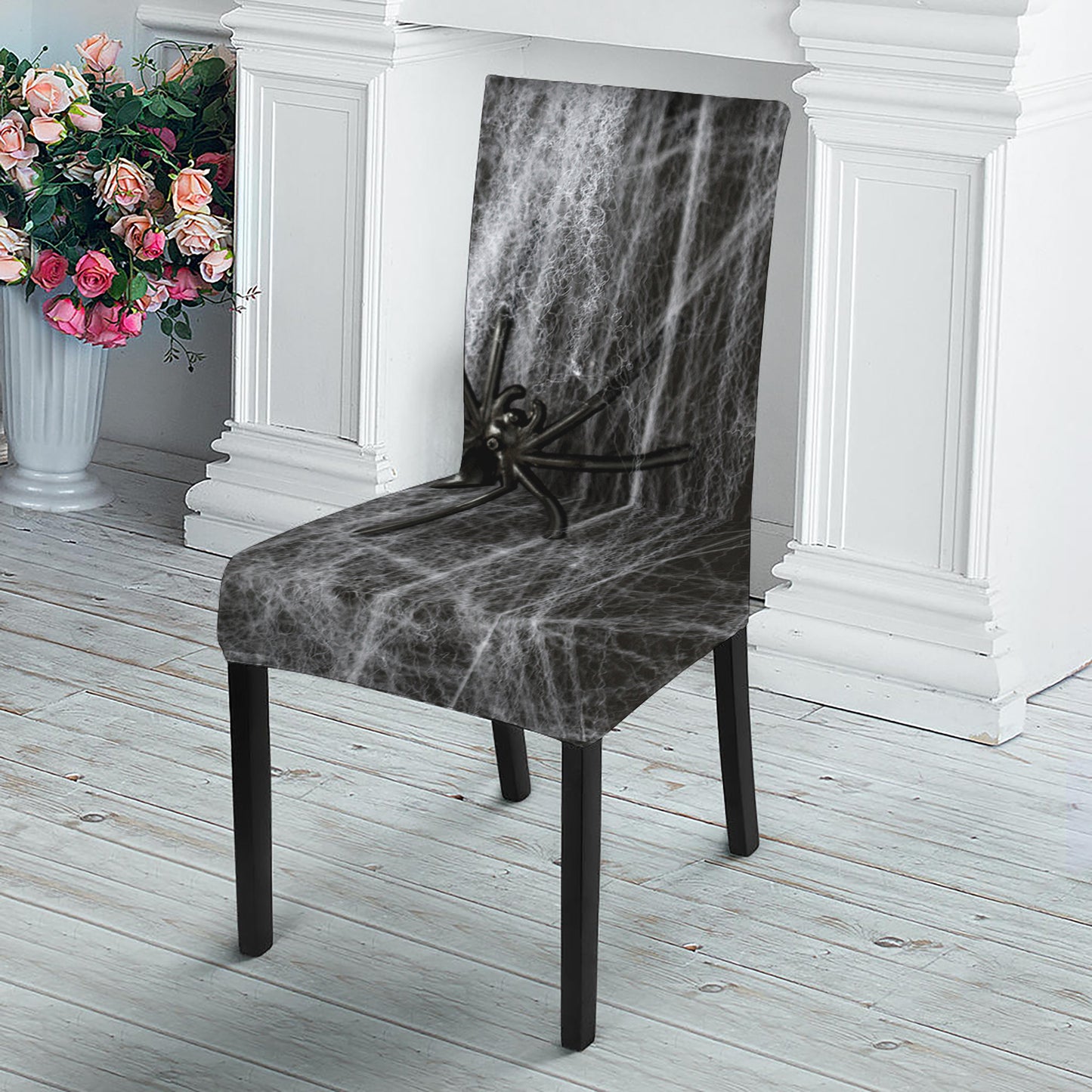 Toy Spiders And Cobweb Print Dining Chair Slipcover
