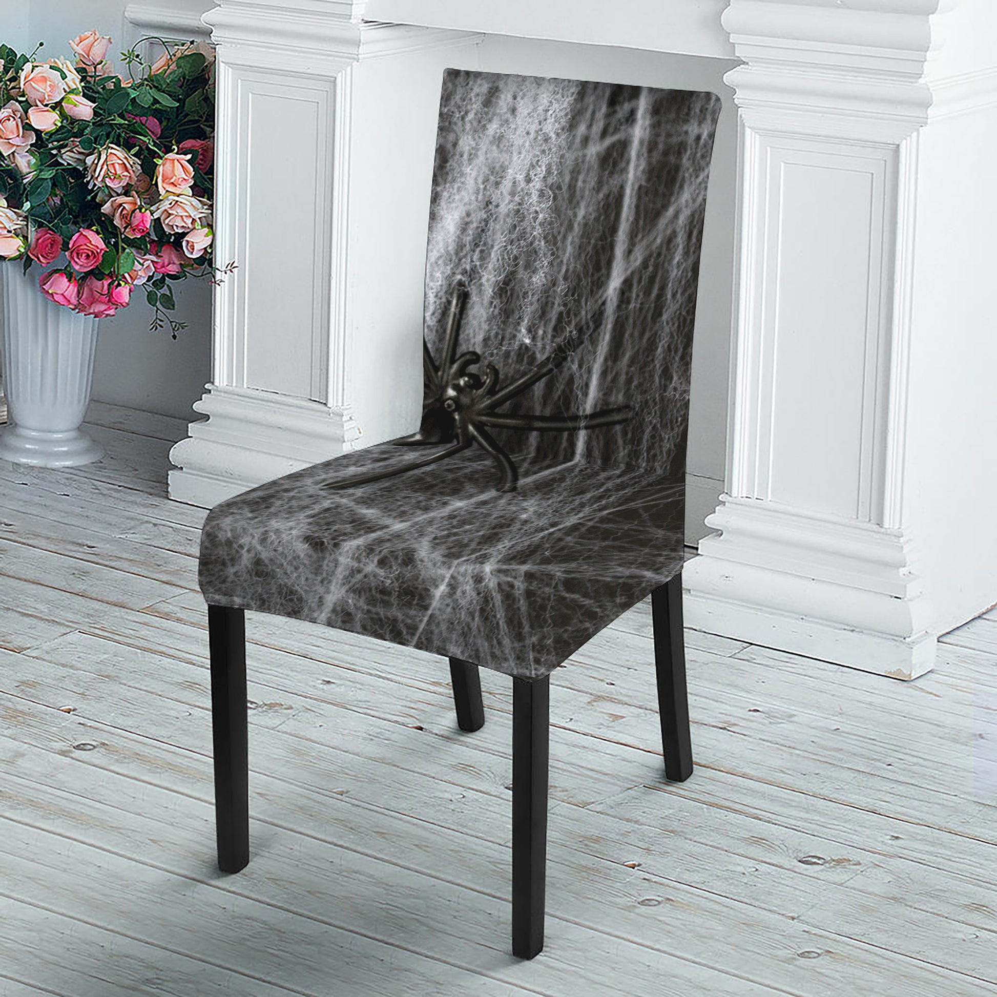 Toy Spiders And Cobweb Print Dining Chair Slipcover