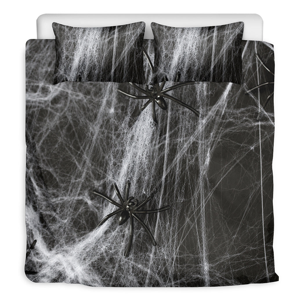 Toy Spiders And Cobweb Print Duvet Cover Bedding Set