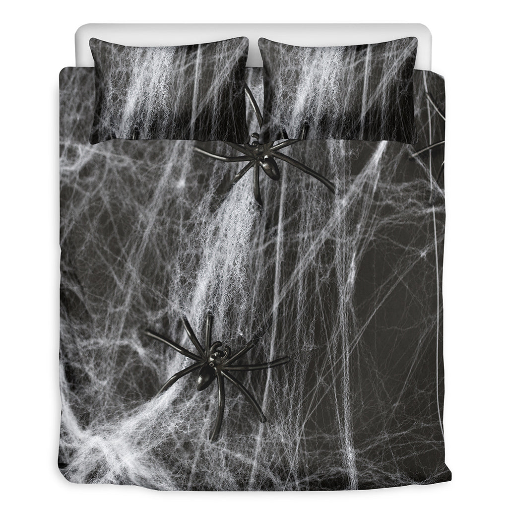 Toy Spiders And Cobweb Print Duvet Cover Bedding Set