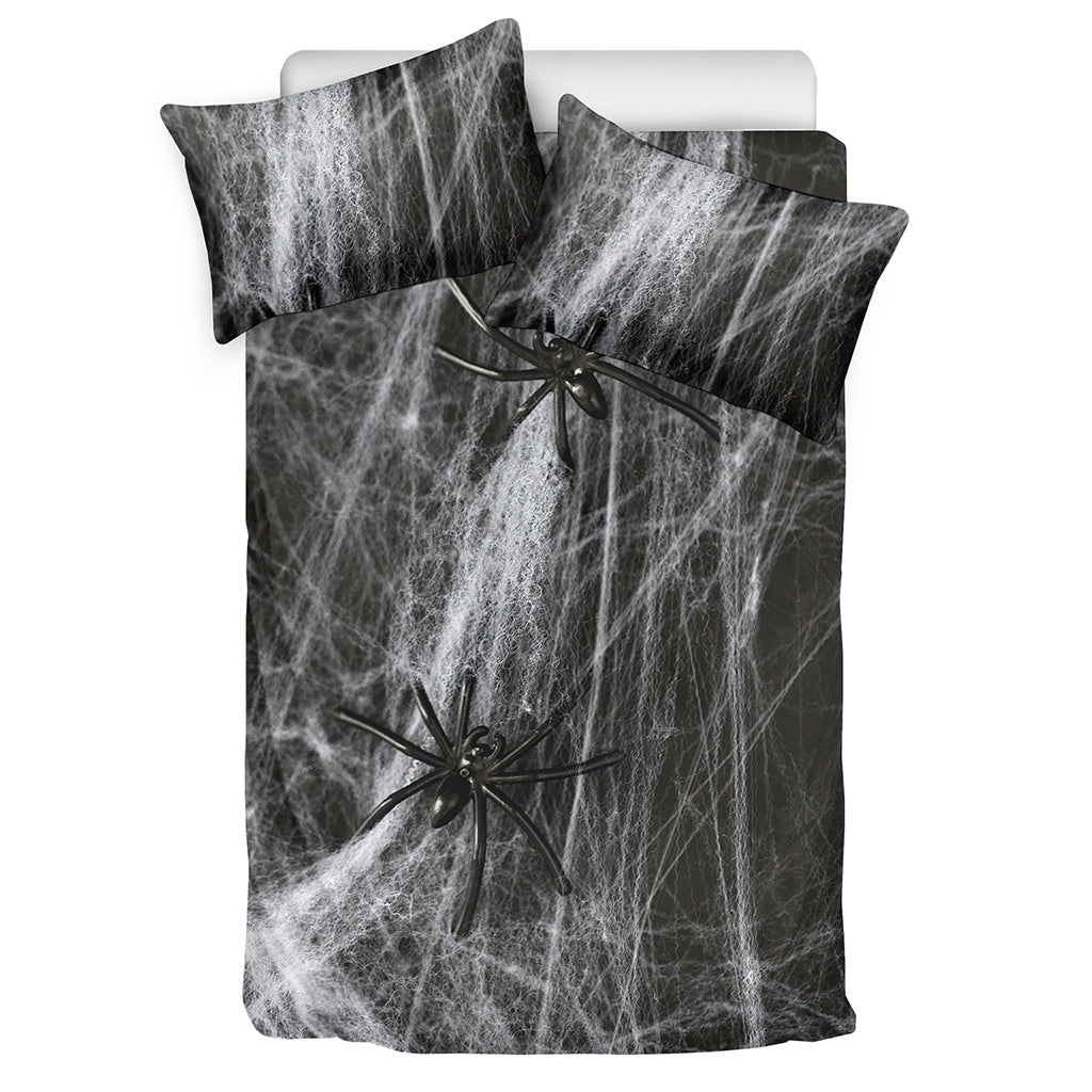 Toy Spiders And Cobweb Print Duvet Cover Bedding Set