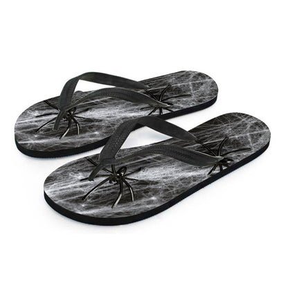 Toy Spiders And Cobweb Print Flip Flops