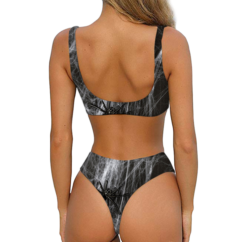 Toy Spiders And Cobweb Print Front Bow Tie Bikini