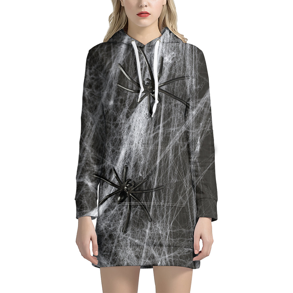 Toy Spiders And Cobweb Print Hoodie Dress