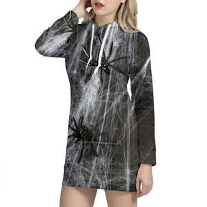 Toy Spiders And Cobweb Print Hoodie Dress