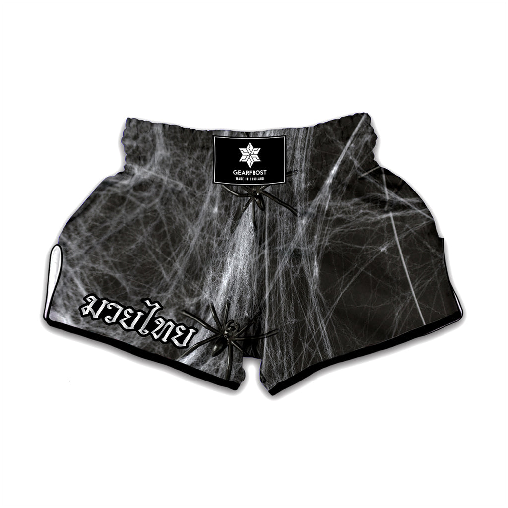 Toy Spiders And Cobweb Print Muay Thai Boxing Shorts