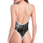 Toy Spiders And Cobweb Print One Piece High Cut Swimsuit