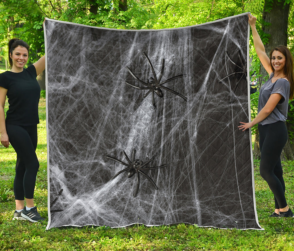 Toy Spiders And Cobweb Print Quilt
