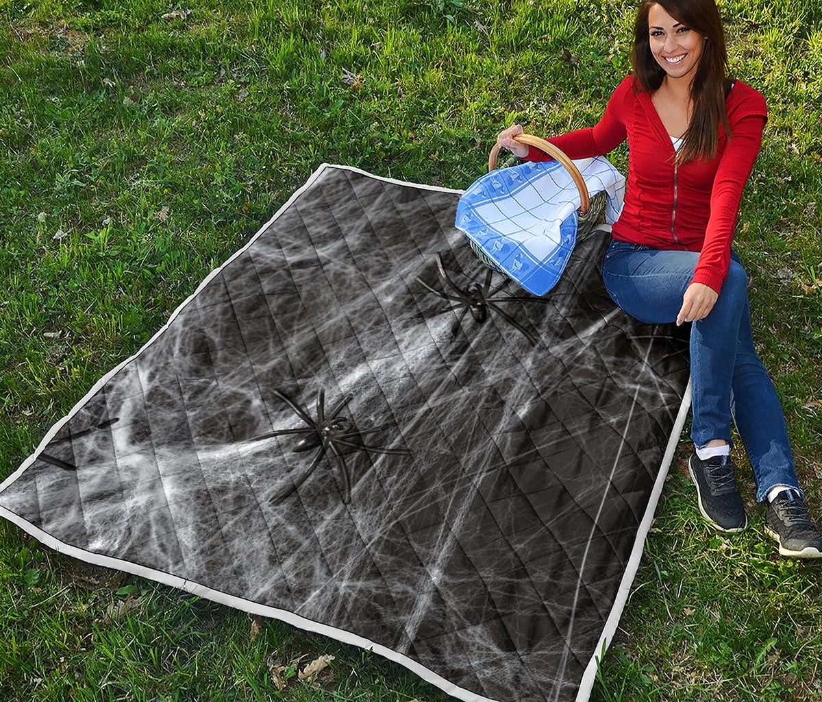 Toy Spiders And Cobweb Print Quilt