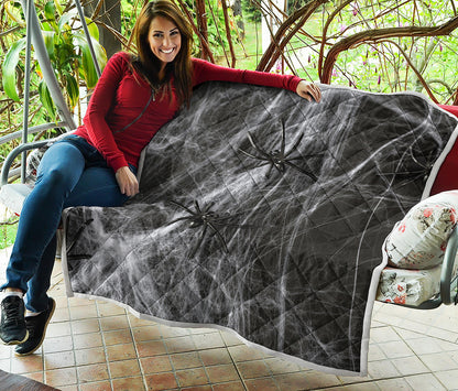 Toy Spiders And Cobweb Print Quilt