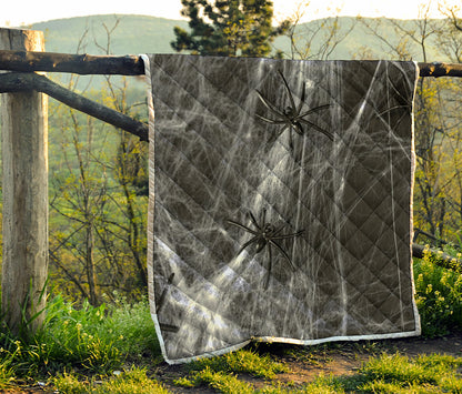 Toy Spiders And Cobweb Print Quilt