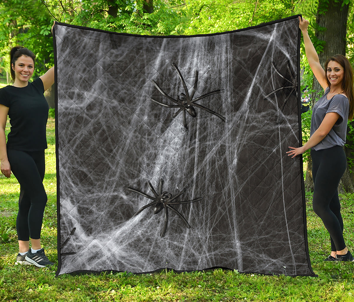 Toy Spiders And Cobweb Print Quilt
