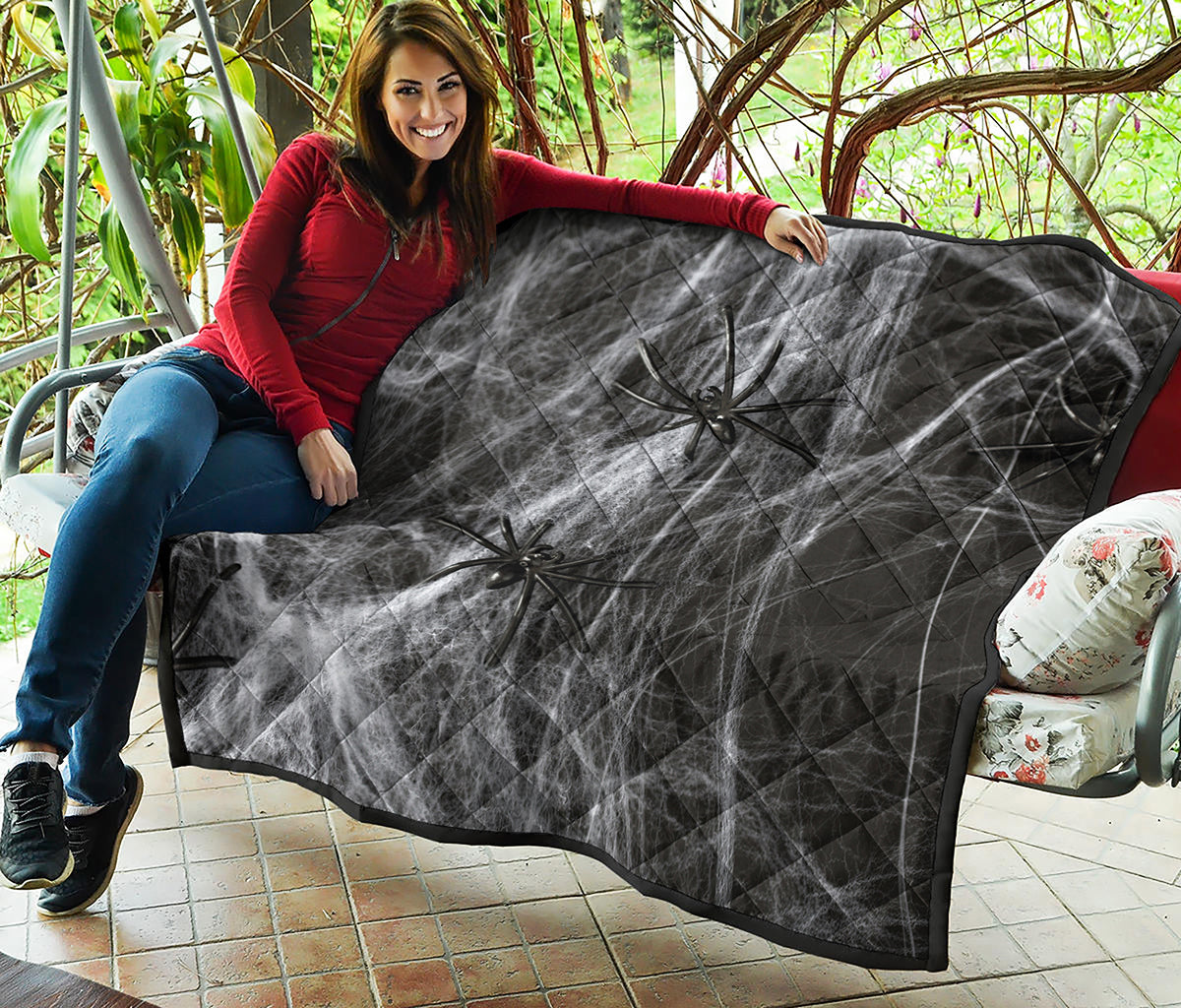 Toy Spiders And Cobweb Print Quilt