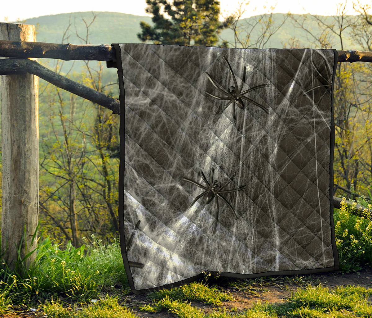 Toy Spiders And Cobweb Print Quilt