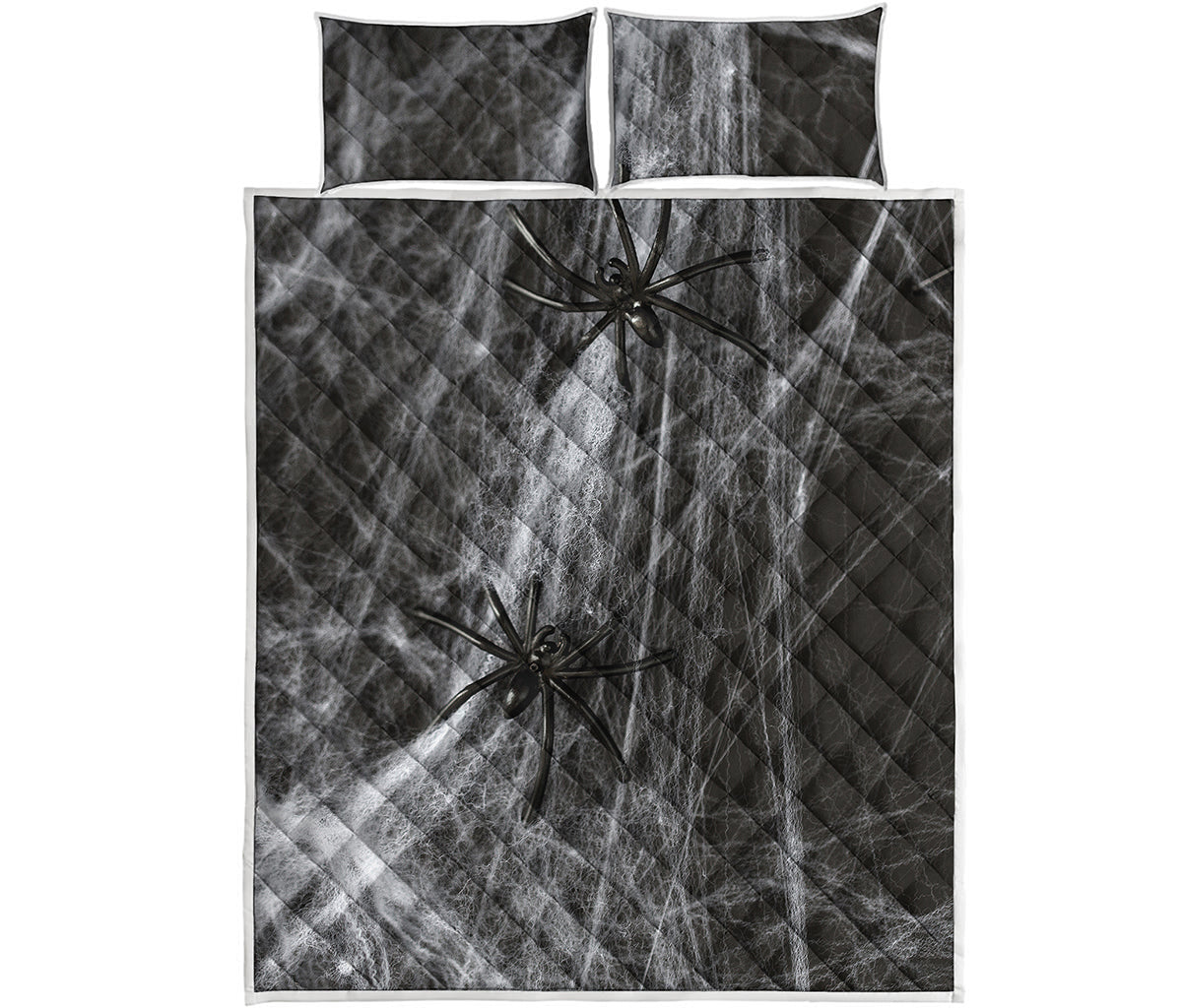 Toy Spiders And Cobweb Print Quilt Bed Set