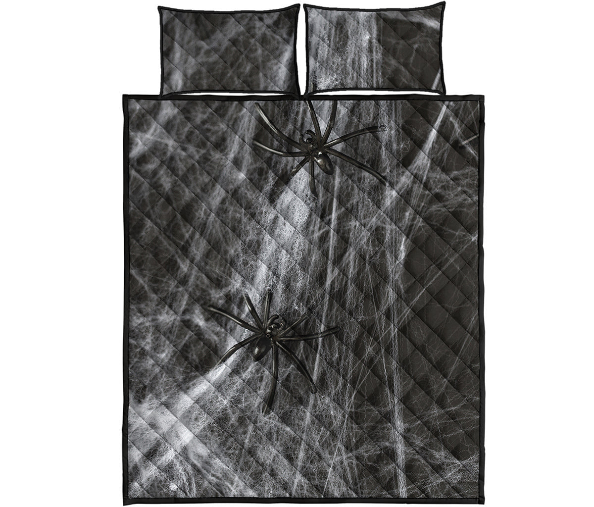 Toy Spiders And Cobweb Print Quilt Bed Set