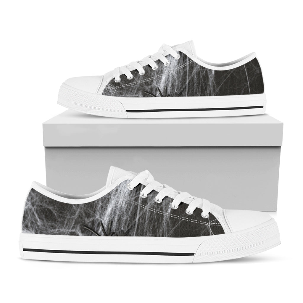 Toy Spiders And Cobweb Print White Low Top Shoes