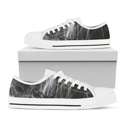 Toy Spiders And Cobweb Print White Low Top Shoes