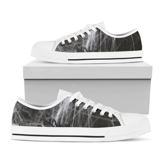 Toy Spiders And Cobweb Print White Low Top Shoes