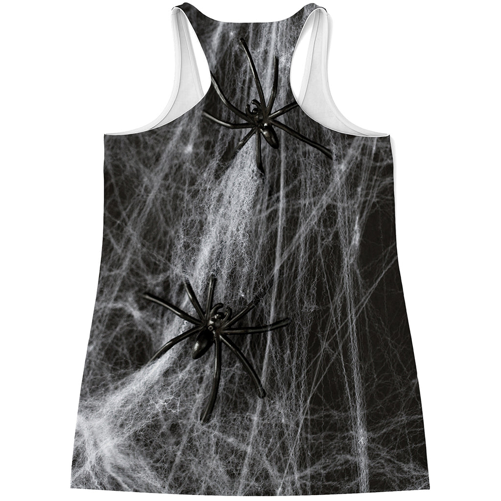 Toy Spiders And Cobweb Print Women's Racerback Tank Top