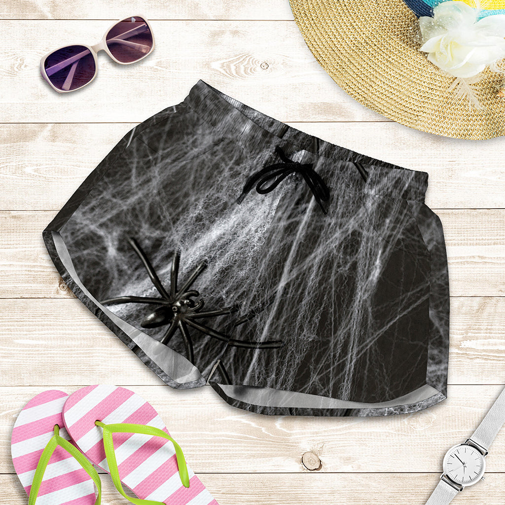 Toy Spiders And Cobweb Print Women's Shorts