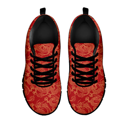 Traditional Chinese Dragon Pattern Print Black Sneakers
