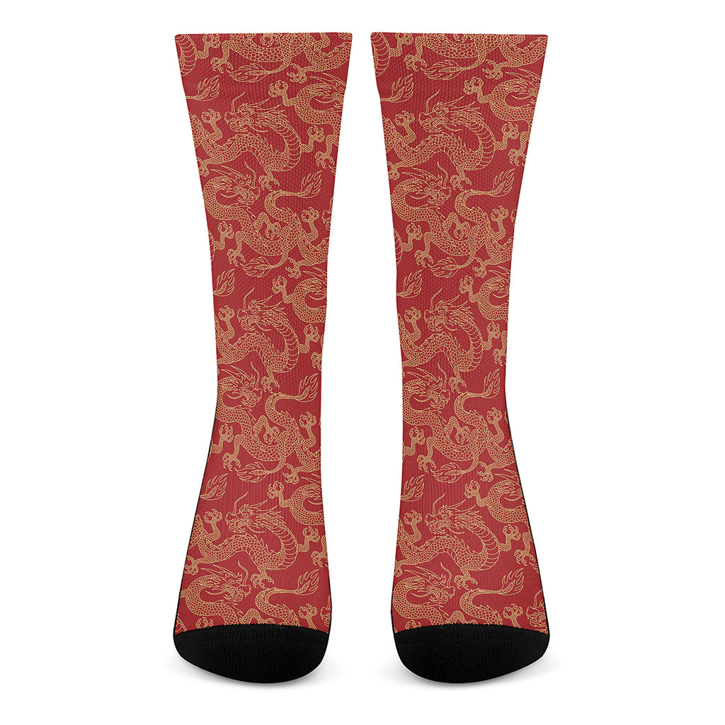 Traditional Chinese Dragon Pattern Print Crew Socks