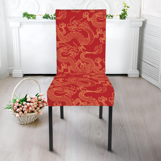 Traditional Chinese Dragon Pattern Print Dining Chair Slipcover