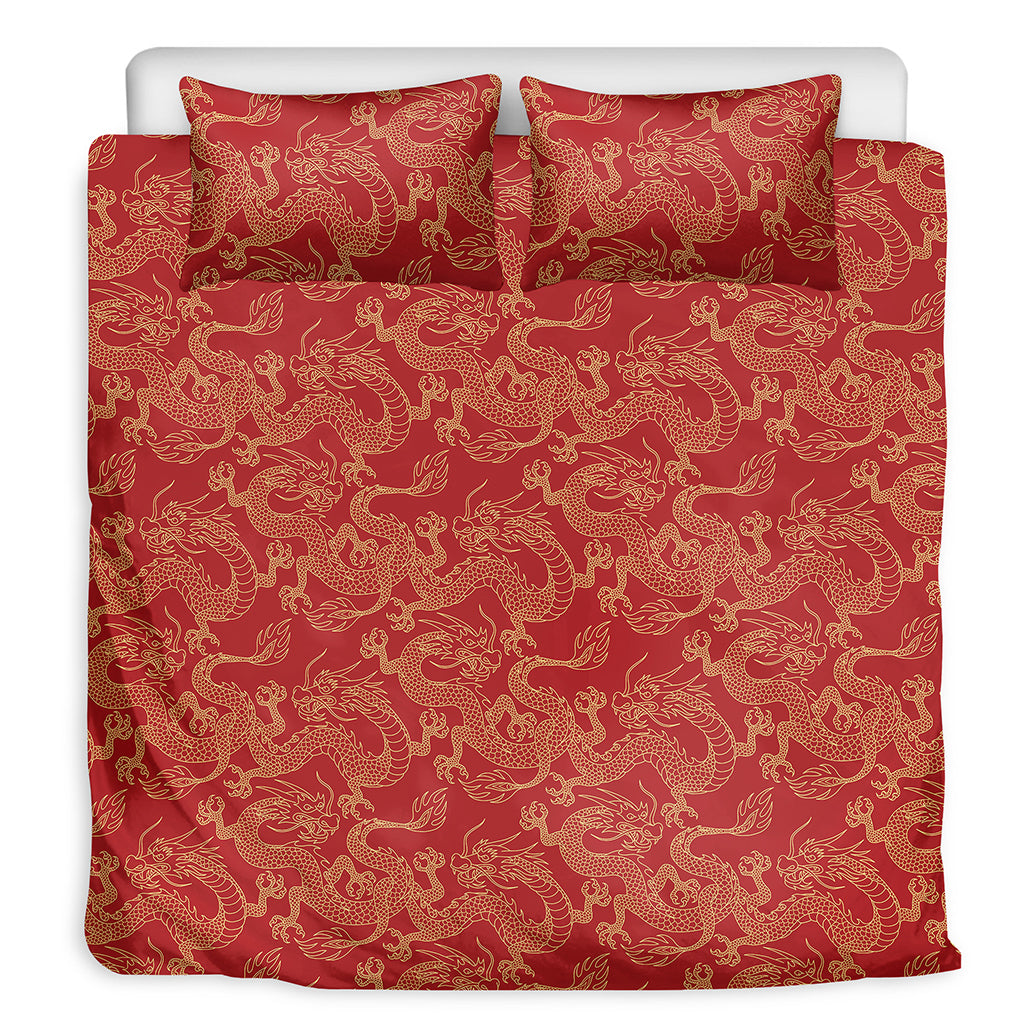 Traditional Chinese Dragon Pattern Print Duvet Cover Bedding Set