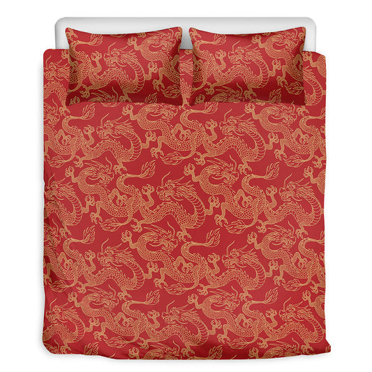 Traditional Chinese Dragon Pattern Print Duvet Cover Bedding Set