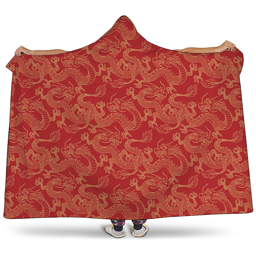 Traditional Chinese Dragon Pattern Print Hooded Blanket