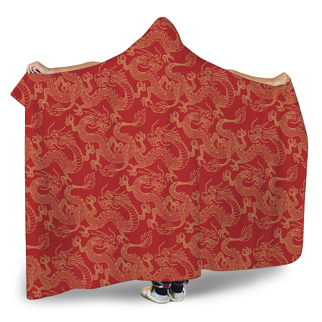 Traditional Chinese Dragon Pattern Print Hooded Blanket