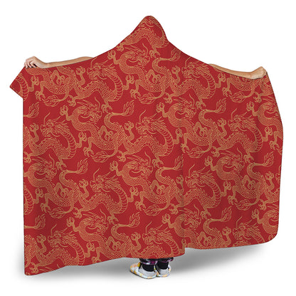 Traditional Chinese Dragon Pattern Print Hooded Blanket