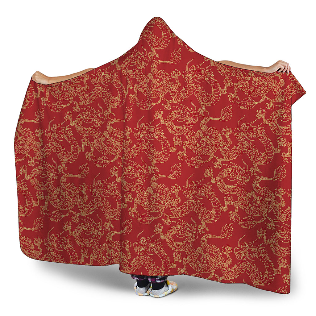 Traditional Chinese Dragon Pattern Print Hooded Blanket