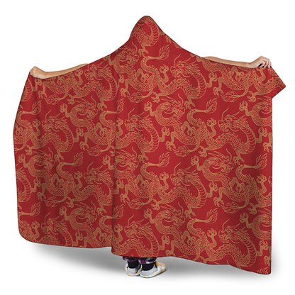 Traditional Chinese Dragon Pattern Print Hooded Blanket