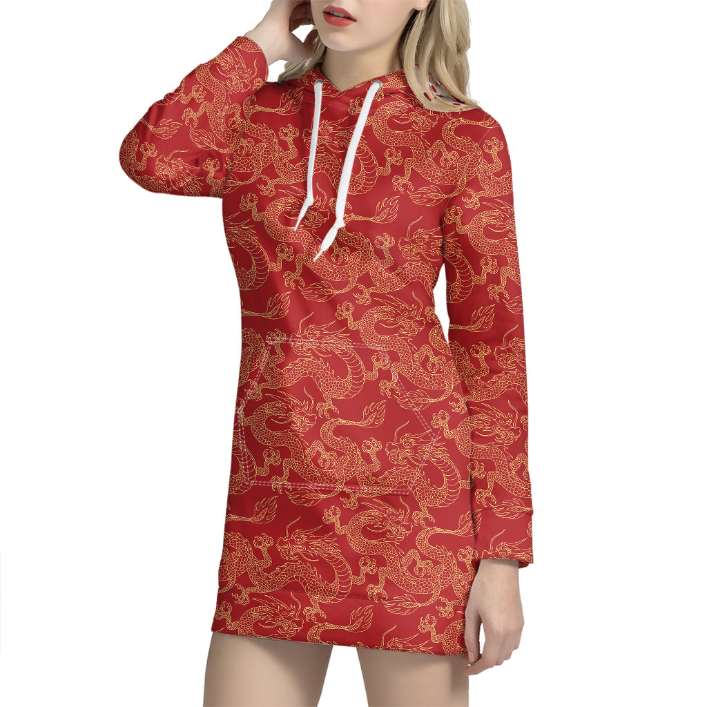 Traditional Chinese Dragon Pattern Print Hoodie Dress