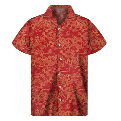 Traditional Chinese Dragon Pattern Print Men's Short Sleeve Shirt