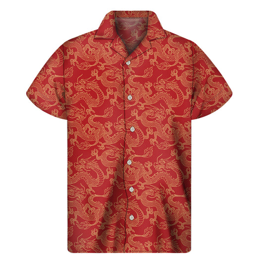 Traditional Chinese Dragon Pattern Print Men's Short Sleeve Shirt