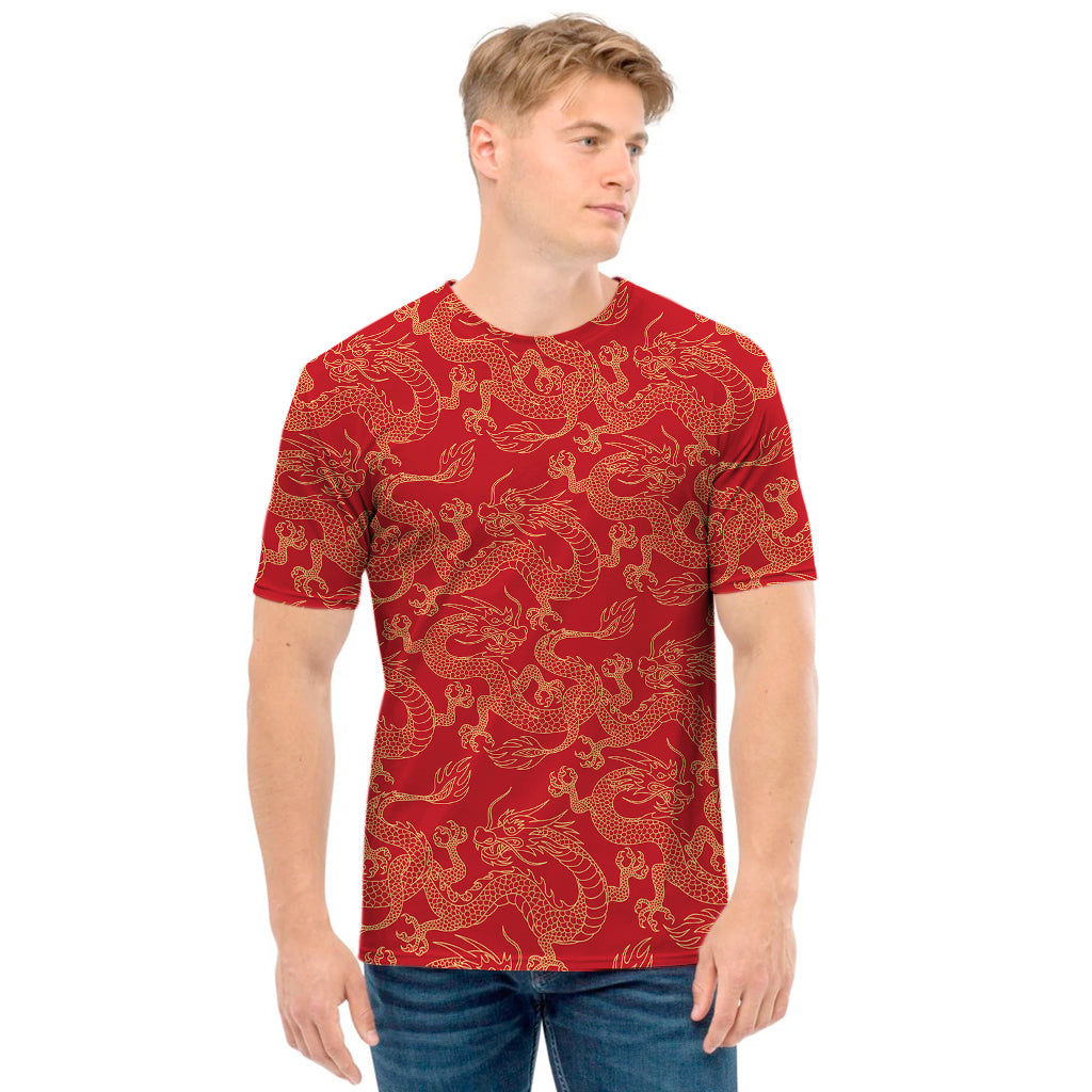 Traditional Chinese Dragon Pattern Print Men's T-Shirt
