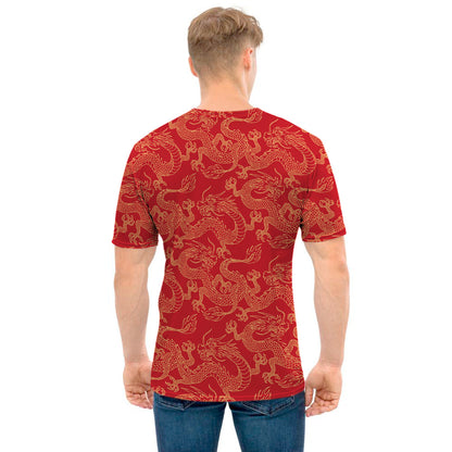 Traditional Chinese Dragon Pattern Print Men's T-Shirt